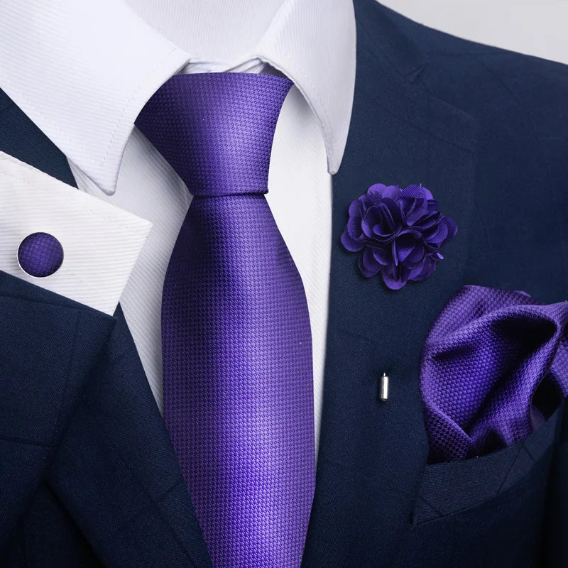 Luxury Mens Ties Floral Black Gold Ties Paisley NeckTie Pocket Square Cufflinks Brooch Set Men's Wedding Party Tie Good Vibrations