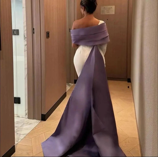 Customized Elegant One Shoulder Evening Dresses Long Sleeves Straight Party Dresses with Satin Sweep Train Women Prom Dresses Good Vibrations