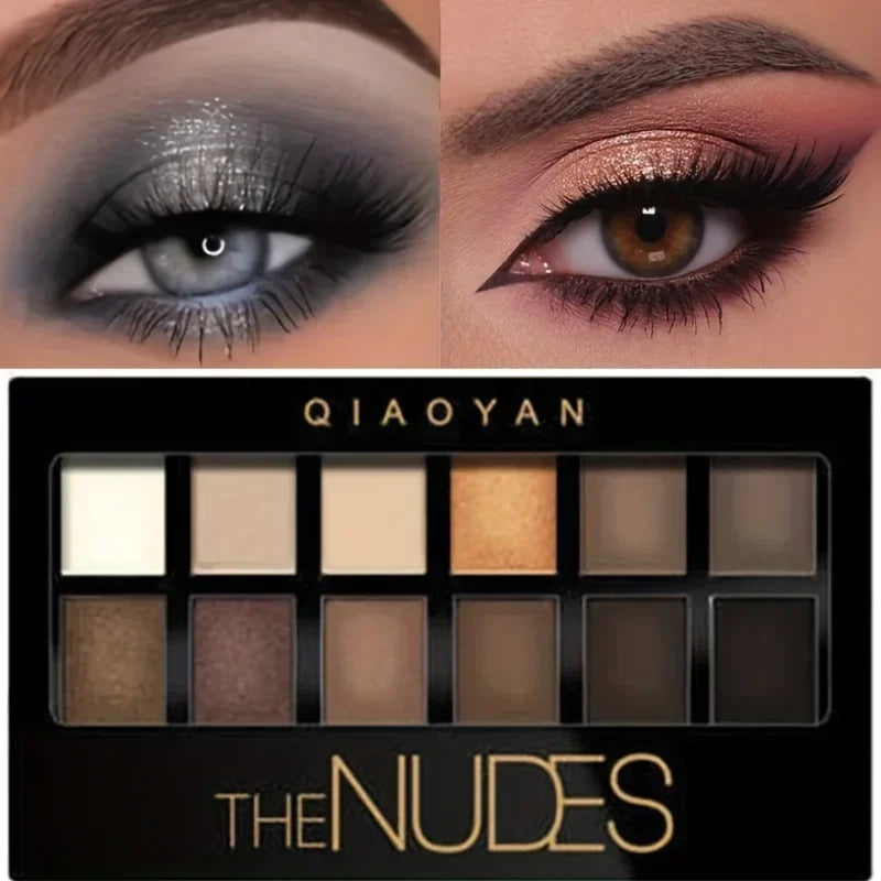 Professional 12 Colors Eyeshadow Palette Natural Shimmer Matte Nudes Cosmetic Eye Makeup Plate for Makeup Artists Good Vibrations