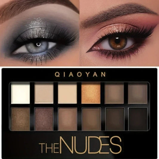 Professional 12 Colors Eyeshadow Palette Natural Shimmer Matte Nudes Cosmetic Eye Makeup Plate for Makeup Artists Good Vibrations