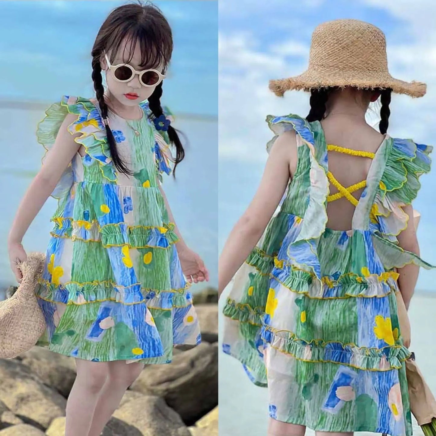 Girls sweet dress summer children backless princess skirt children's dress 3-8 years old children's clothing girls floral dresse Good Vibrations