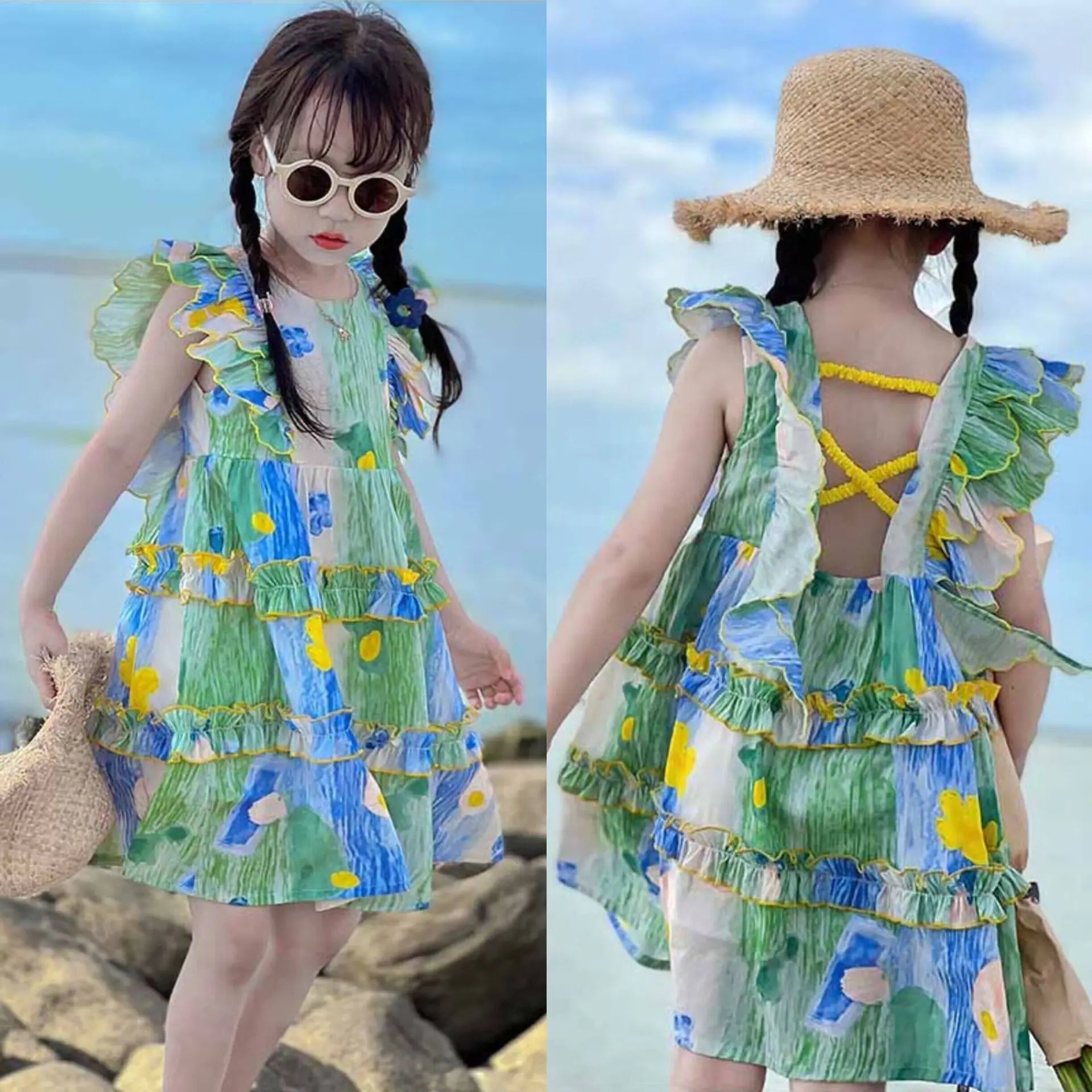 Girls sweet dress summer children backless princess skirt children's dress 3-8 years old children's clothing girls floral dresse Good Vibrations