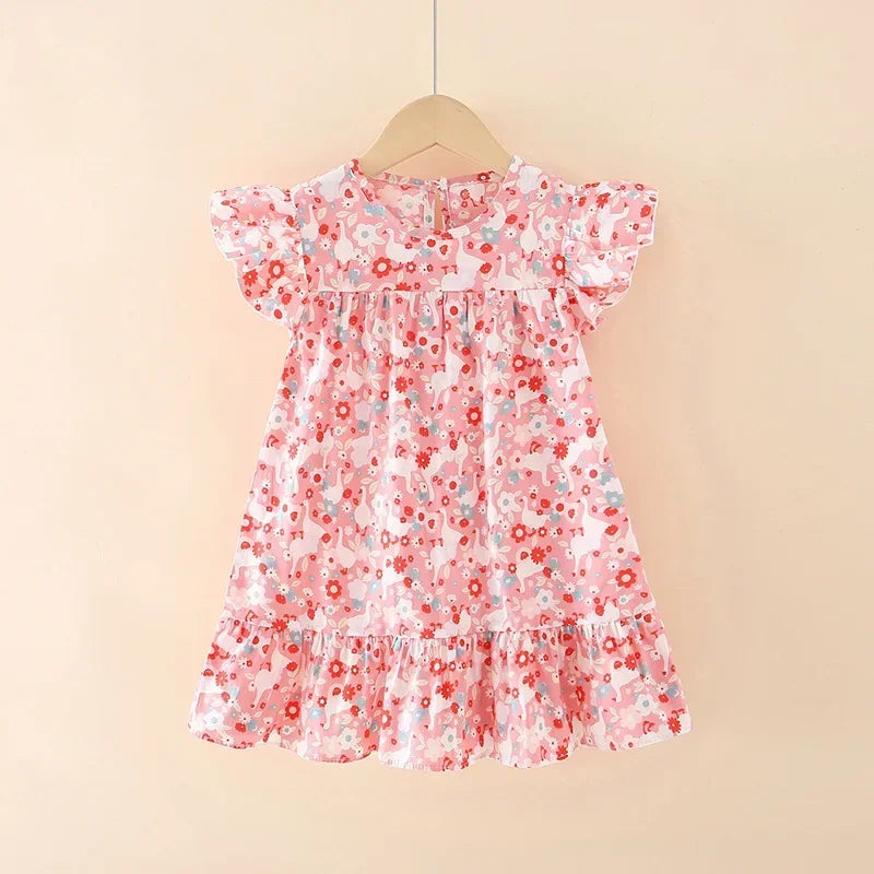 Girl Dresses100% Cotton Children's Clothing Summer Kids Clothes Girls Party Princess Fashion Outfit Flower Pattern Beach Dresses Good Vibrations