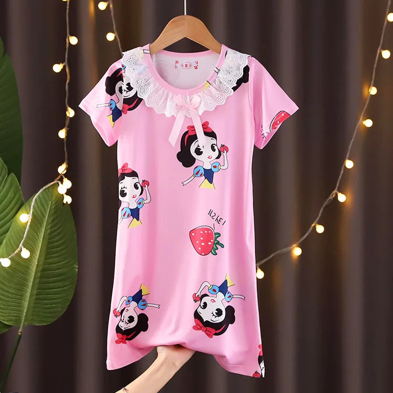 New Baby Girl Kuromi Nightgown Summer Children Short SLeeve Cartoon Nightdress Girls Clothing Children's Pajamas Dress 3-12T Good Vibrations