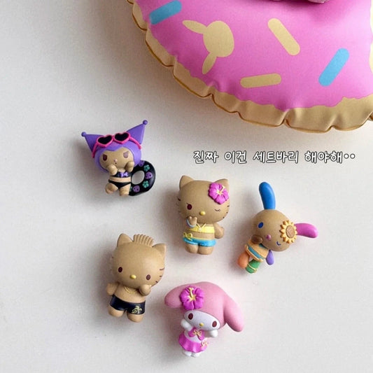 New Original Sanrio Character Summer Beach Holiday Hello Kitty My Melody Kuromi Black Skin Blind Box Anime Cartoon Birthday Gift Good Vibrations