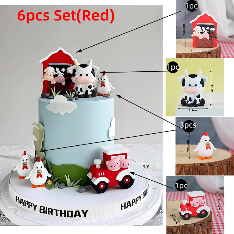 Farm Series Cake Topper Lambs Ponies Piglets Chickens Ducks Haystacks for Children's One Year Old Birthday Party Cake Decoration Good Vibrations