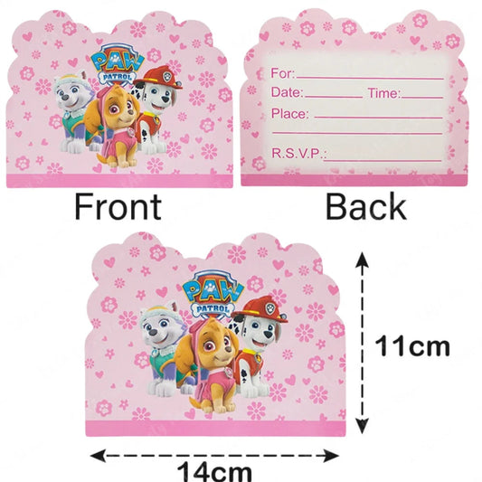 10/20/30Pcs Pink Skye Paw Patrol Party Invitations Girls Paper Cartoon Invitation Cards for Kids Birthday Baby Shower Decoration Good Vibrations