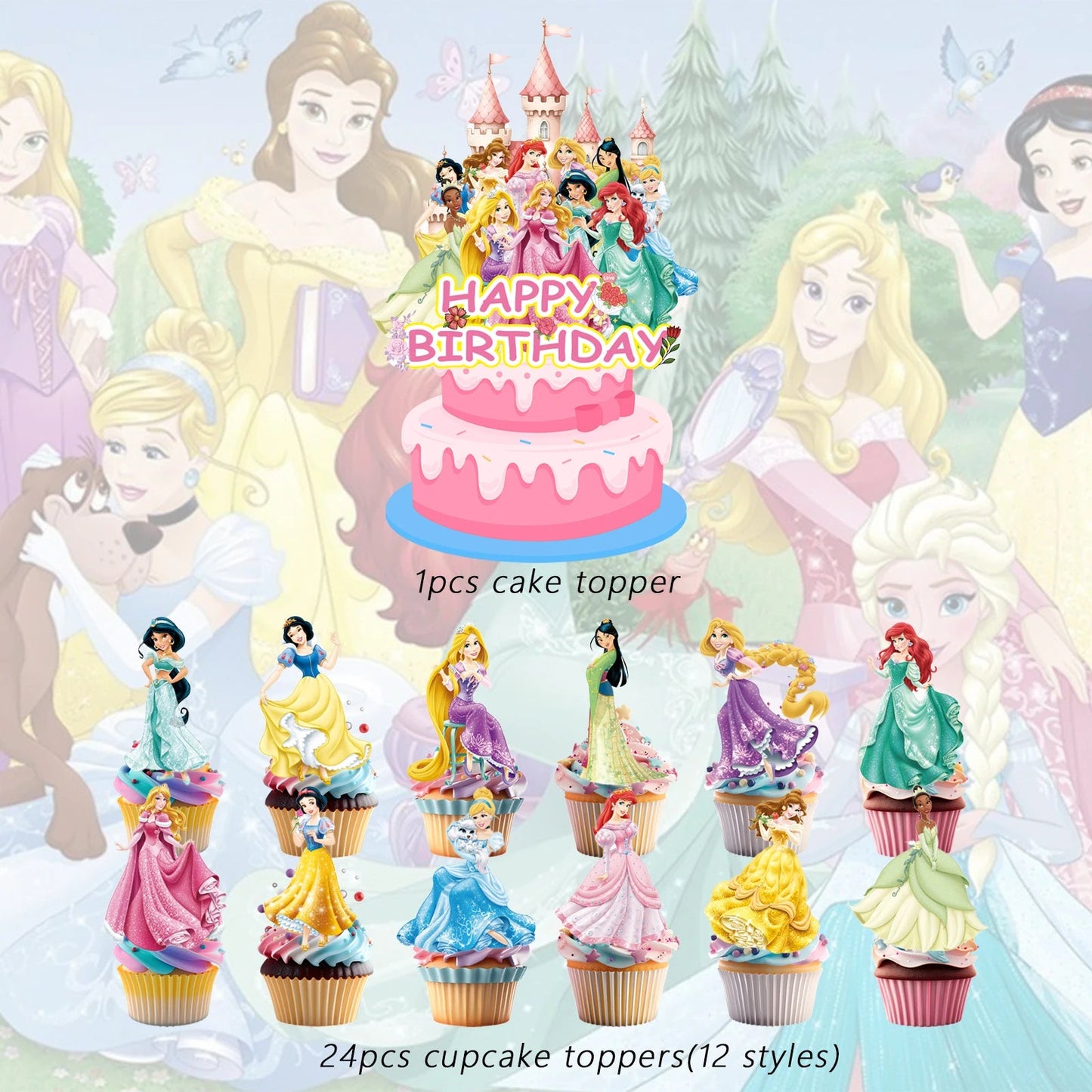 25pcs Princess Cake Topper、Cupcake Toppers, Princess Birthday Decorations,Princess Theme Party Supplies, Princess Birthday Decor Good Vibrations