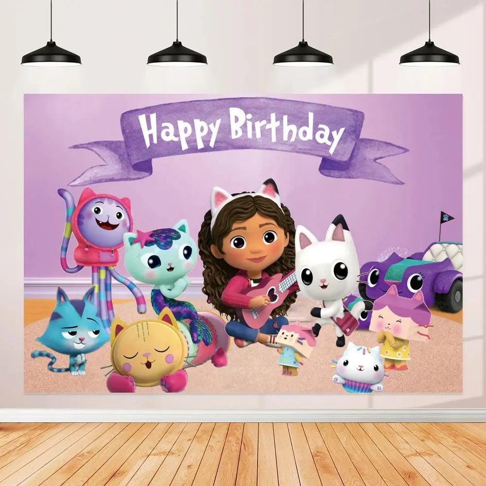 Gabby Doll House Birthday Party Decoration Cat Cutlery Cup Plate Stickers Baby Shower Children's Party Balloon DIY Toy Supplies Good Vibrations