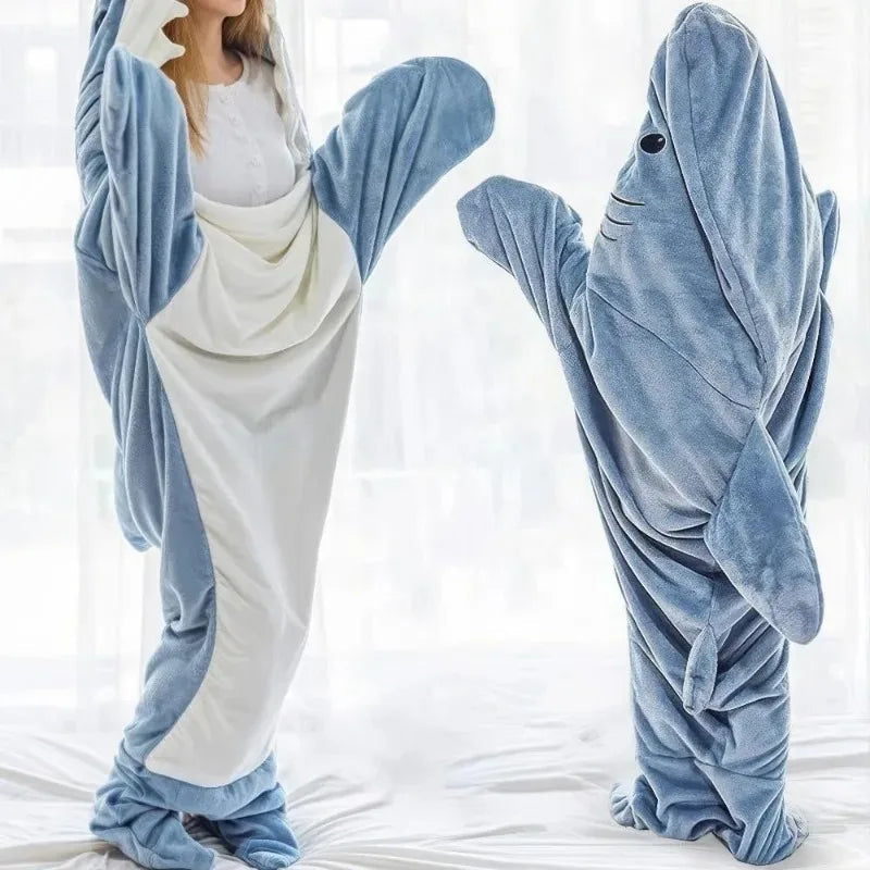 Shark Cosplay Onesie Pajamas Flannel Loose Couple Adult Camping Sleeping Bag Wearable Blanket Funny Gifts Pajama Party Costume Good Vibrations