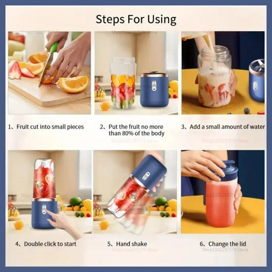 6 Blades Portable Blender 2Cups For Travel Portable Electric Juicer Mixer Usb Charge Fresh Fruit Juice Personal Blender Smoothie Good Vibrations