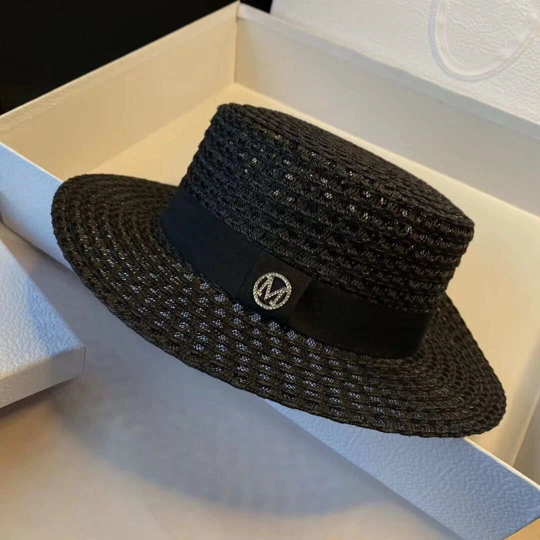 Women's Spring and Summer Top Hats Seaside Sunscreens Beach Sunhats Korean Vacation Casual Flat Hats Good Vibrations