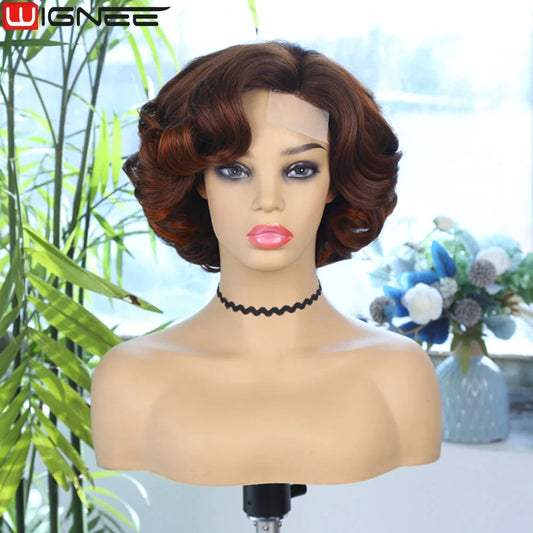 Wignee Body Wave Short Wig Brown Color Synthetic Hair Wigs For Women Side Part Wigs On Sale Clearance Cosplay Wig Daily Use Good Vibrations