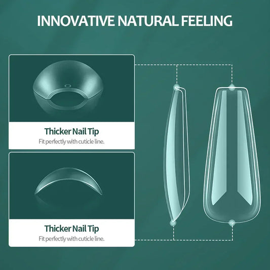 NAILPOP Soft Gel Nail Tips 600PCS Pre-Buff Full Cover Coffin Almond Oval Shaped Nail Extenison Tips Half Matte Gel X Fake Nails Good Vibrations