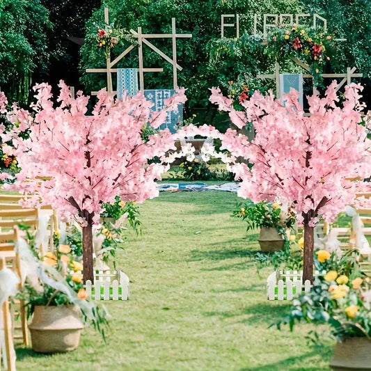 Artificial Cherry Trees Indoor Decor: Handmade Natural Fake Cherry Blossom Pink Tree Outdoor For Party Wedding Christmas Good Vibrations