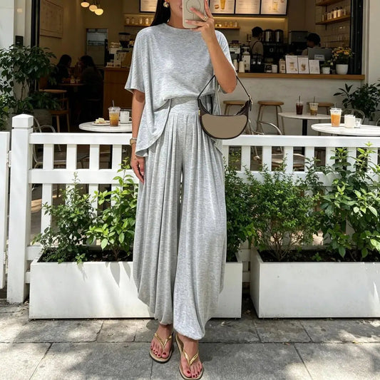 Women’s Two Piece Tracksuit Set Women Outfit Women Two-piece Suit Short Sleeve Crew Neck Top Pants Lounge Outfit for Summer Good Vibrations