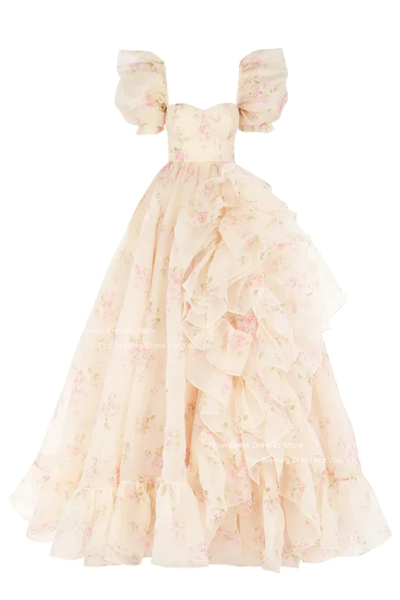 Selkie Long Princess Evening Dresses Prom Dresses Formal Birthday Party Dresses Ruffles Ruched Prom Gown Puff Sleeves Prom Dress Good Vibrations