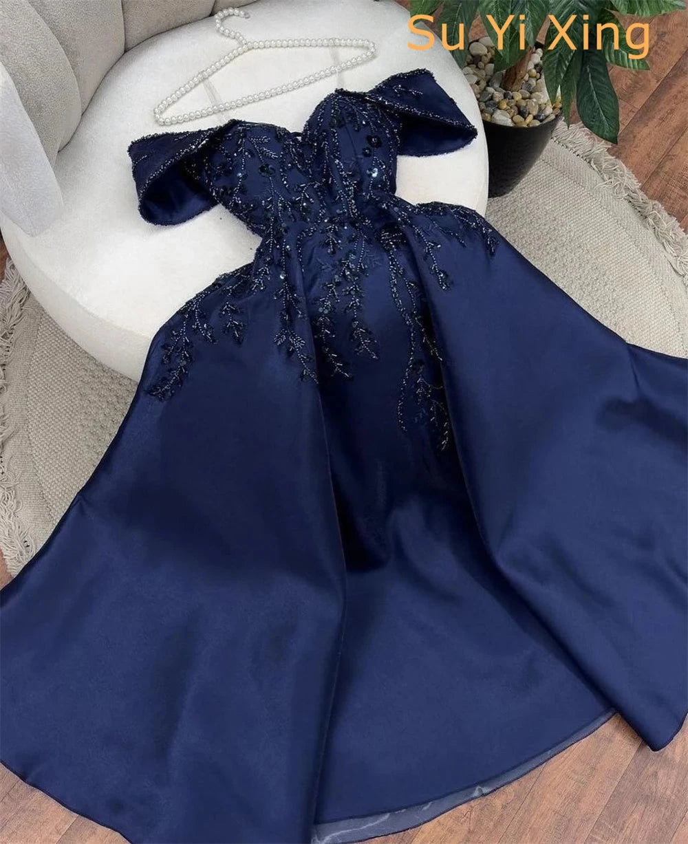 Customized Exquisite Satin Evening Dress Delicate Boat Neck Off the Shoulder Sleeveless Party Dress High Quality Celebrity Gowns Good Vibrations