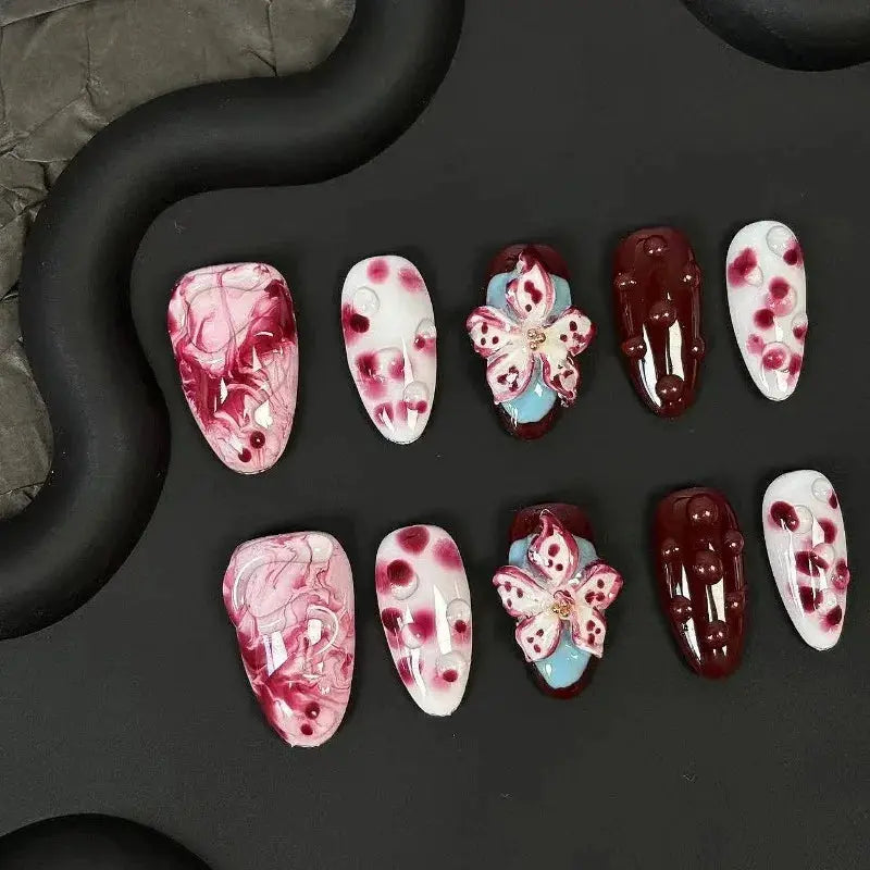 10Pcs Halloween Nails Fake Nails Mid-Length Almond Shape Press on Nails Spotting Design Manicure Arts Good Vibrations