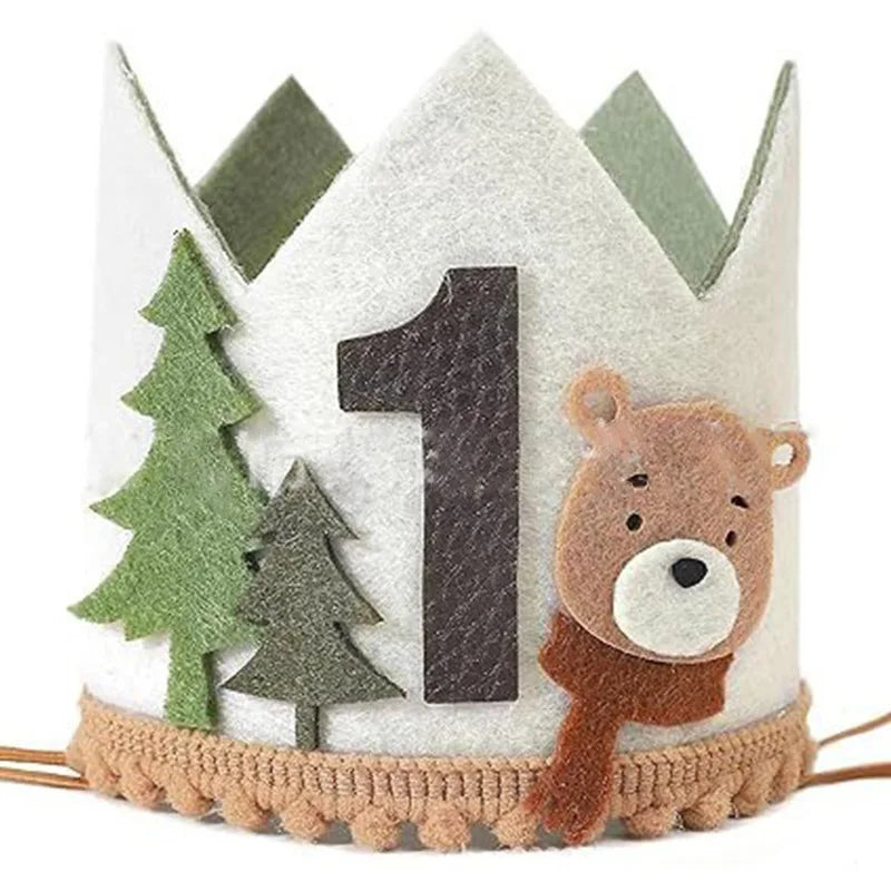 Baby's 1st Birthday Bear Crown Jungle Animal Bear Crown One Year Old Boy Girl First Birthday Party Balloon Supplies