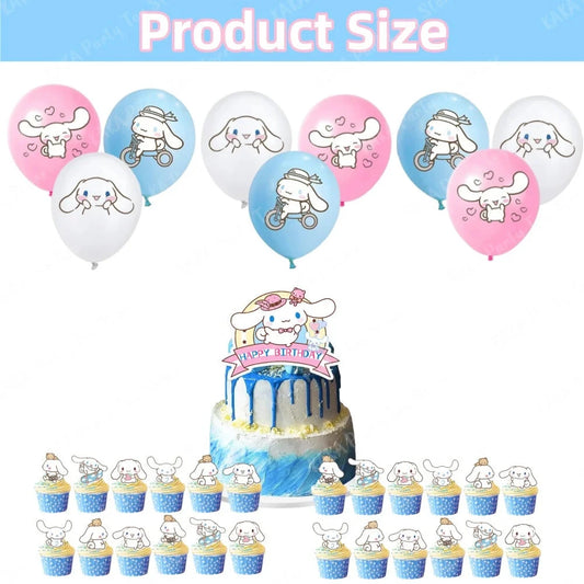 Cinnamoroll Birthday Decorations Include Banner Balloon Balloon Backdrop Cake Cupcake Toppers Tablecloth for Kids Party Supplies Good Vibrations