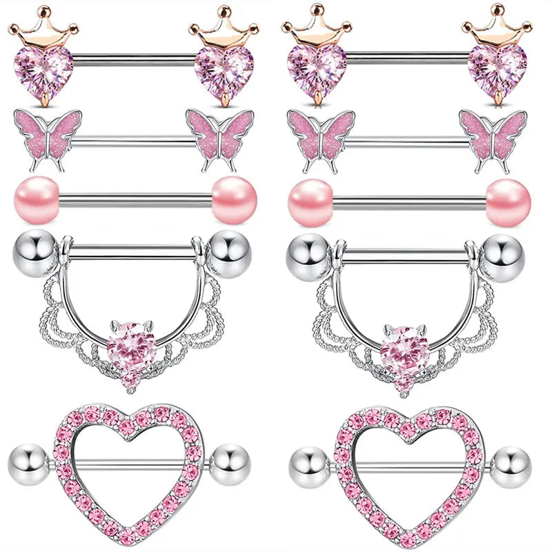 Stainless Steel Pink Bunny Nipple Piercing Jewelry Set 14G Green Bat Nipple Rings Bulk Cat Nipple Barbell Pack Piercing Pezon