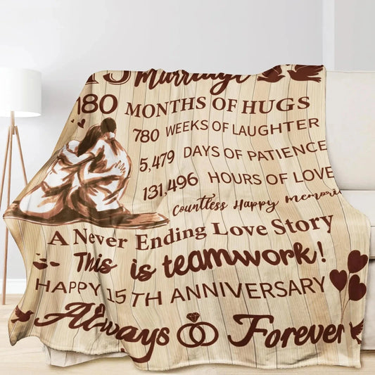 15 Anniversary Crystal Wedding Anniversary Gift, Anniversary Gift Blanket for Wife Husband Good Vibrations