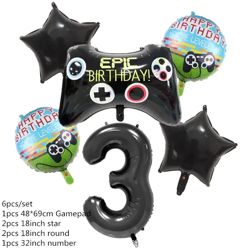 Video Game Party Supplies Set Birthday Decorations Happy Birthday Gaming Backdrop Game On Table Covers Gamer Banner Balloons Good Vibrations