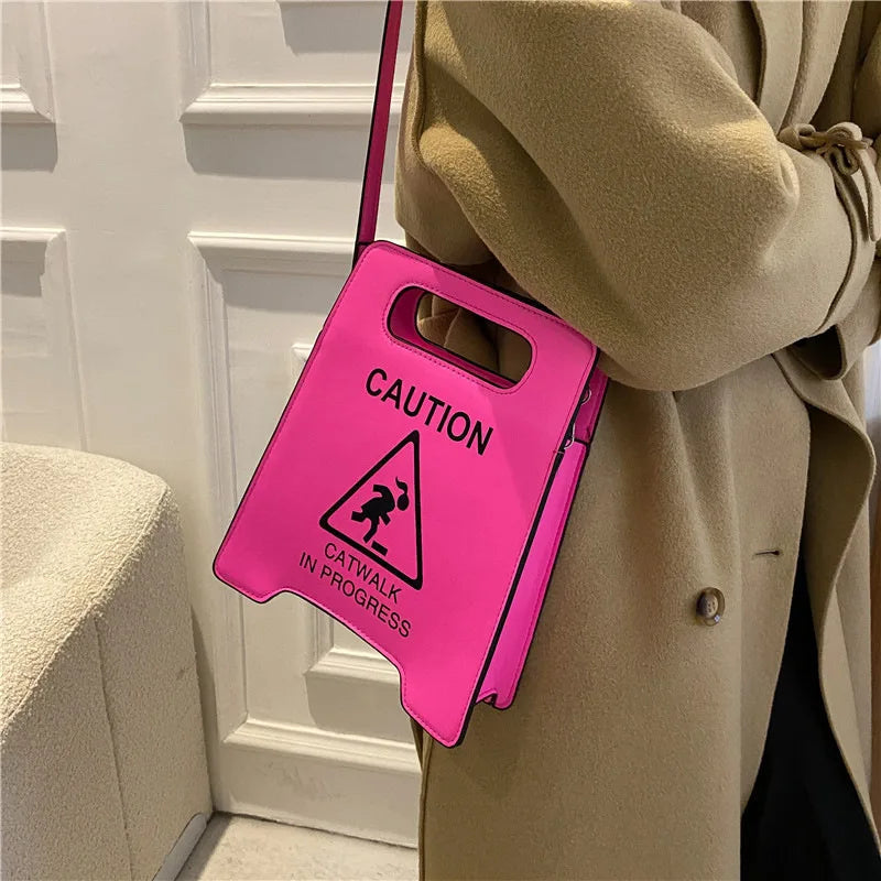 Novelty Stop Sign Purse Tote Pu Leather Handbags Women Fashion Caution Catwalk In Progress Crossbody Bag Messenger Purses Good Vibrations