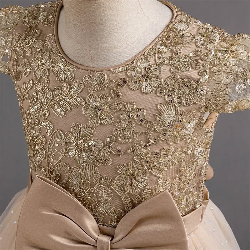 2024 Teen Girls Bridesmaid Flower Dresses for Wedding Elegant Luxury Party Sequin Lace Princess Evening Dress Birthday Prom Gown Good Vibrations