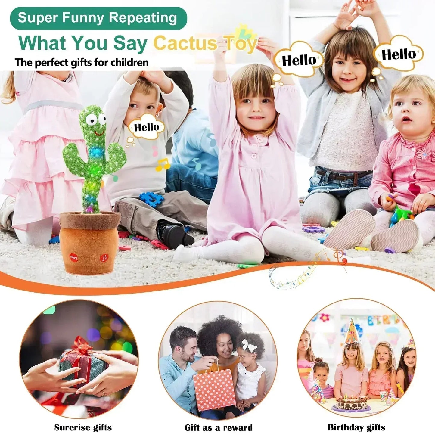 Talking Cactus Toy with LED 120 English Songs Singing Musical Toys Repeat What You Say Suitable for Babies and Toddlers Good Vibrations