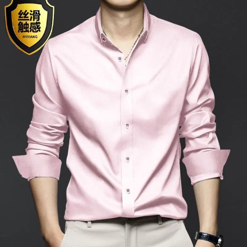 Men's long sleeved shirt formal spring and summer thin business leisure high-quality non-ironing breathable work clothes Good Vibrations