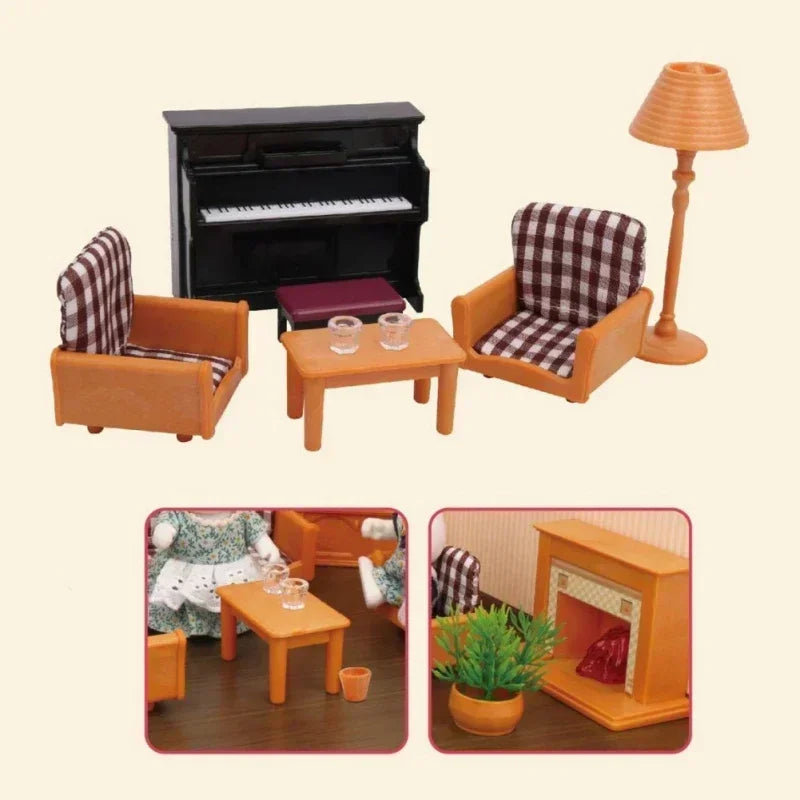 New Forest Family Microfilm Furniture Bathroon Kitchens Dining Bed Wardrobe Model Play House 1/12 Doll house Toys Birthday Gifts Good Vibrations