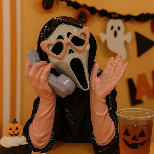 Pink Halloween Ghost Figurine Resin Spooky Screaming Face Ghost Statue Hand-Painted Luminous Glowing Ghost Ornament Good Vibrations