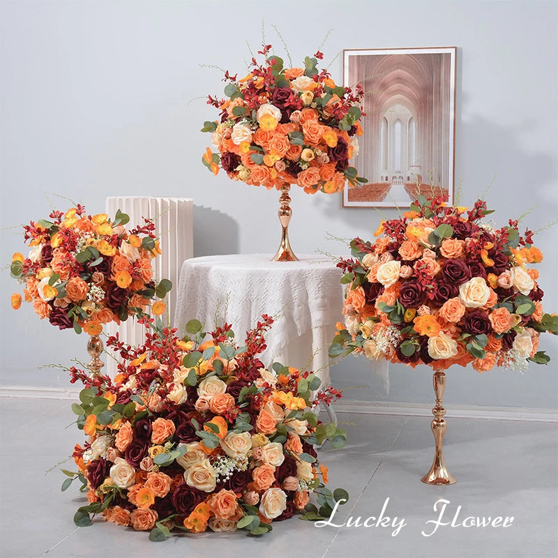 Orange Red Rose Artificial Flowers Wedding Table Decoration Road Lead Flower Ball Tbale Centerpieces Event Party Floral Props Good Vibrations