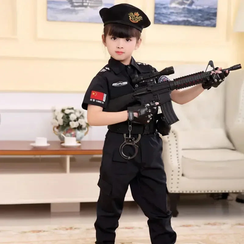 Halloween Children Policeman Cosplay Costume Boys Girls Kid Police Uniform Army Policemen Clothing Sets Party Dress Up Gift Good Vibrations
