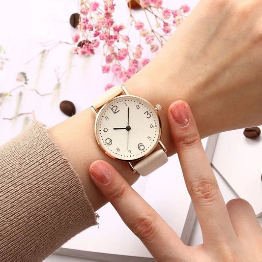 Women Watches Ladies Casual Arabic Numbers Leather Analog Quartz Watch Good Vibrations