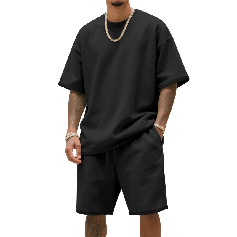 Men's Two-Piece Clothing Set, Loose Round-Neck T-Shirt and Shorts Set, Casual Sportswear, Perfect for Summer Good Vibrations