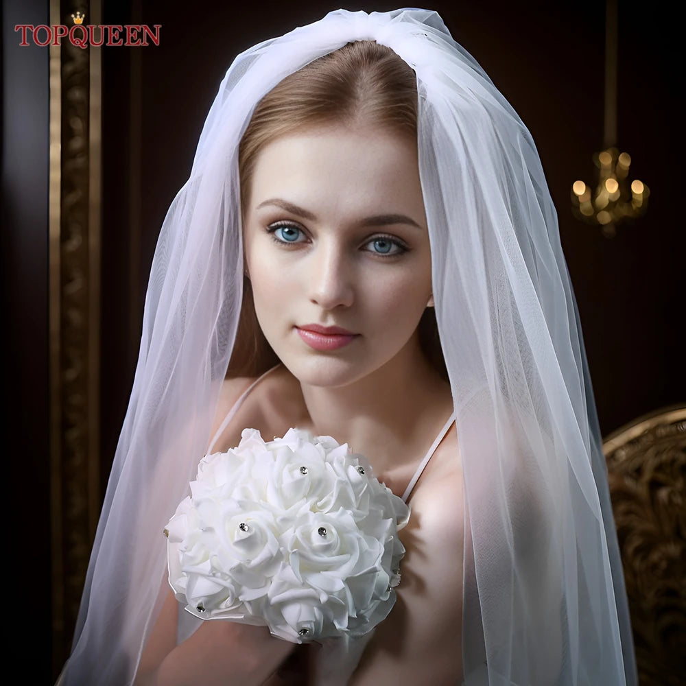 TOPQUEEN V14 Wedding Veil Short Pencil Edge Simple Wedding Veil Bridal Veils Wedding Short Veu Bride Short Wedding Veil One Laye Good Vibrations