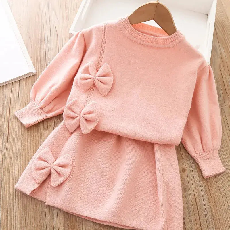 Girls Clothing Set 2-piece Long sleeved Sweater Set Autumn/Winter Sweatshirt+Skirt Set Childrens Clothing for the Start of Schoo Good Vibrations