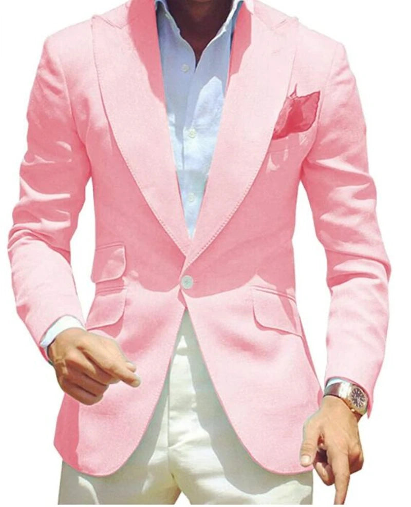 Pink Blazer for Men Peak Lapel Single Breasted Dinner Jacket Elegant Smoking Slim Fit Suit One Coat for Wedding/Business