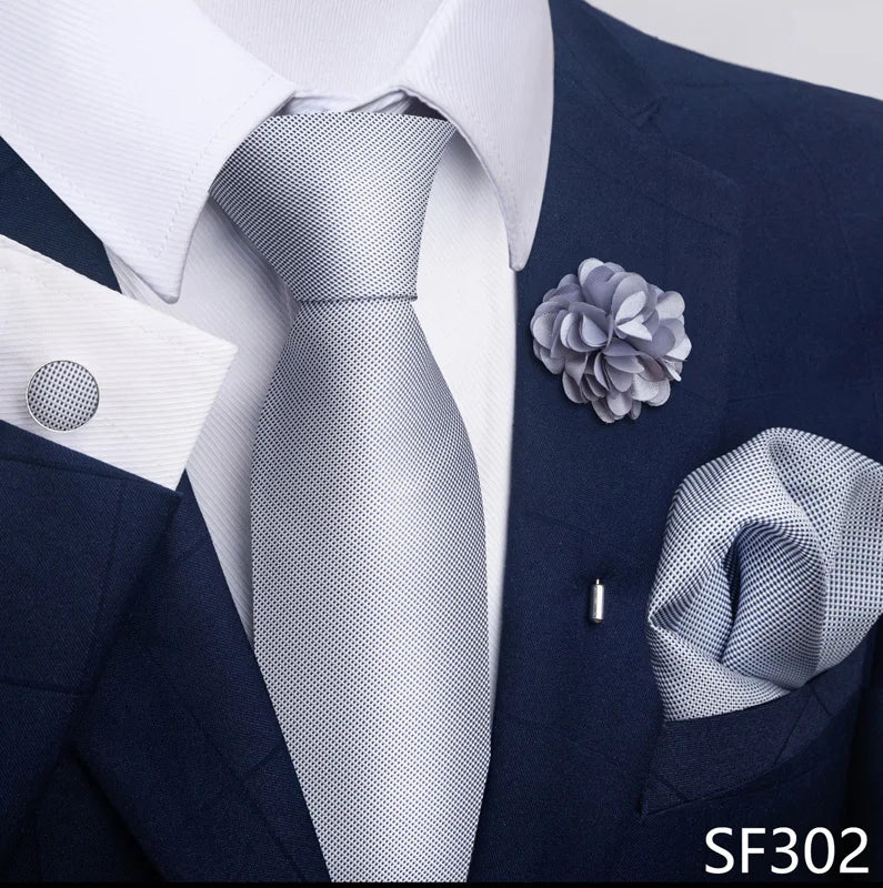 Luxury Mens Ties Floral Black Gold Ties Paisley NeckTie Pocket Square Cufflinks Brooch Set Men's Wedding Party Tie Good Vibrations