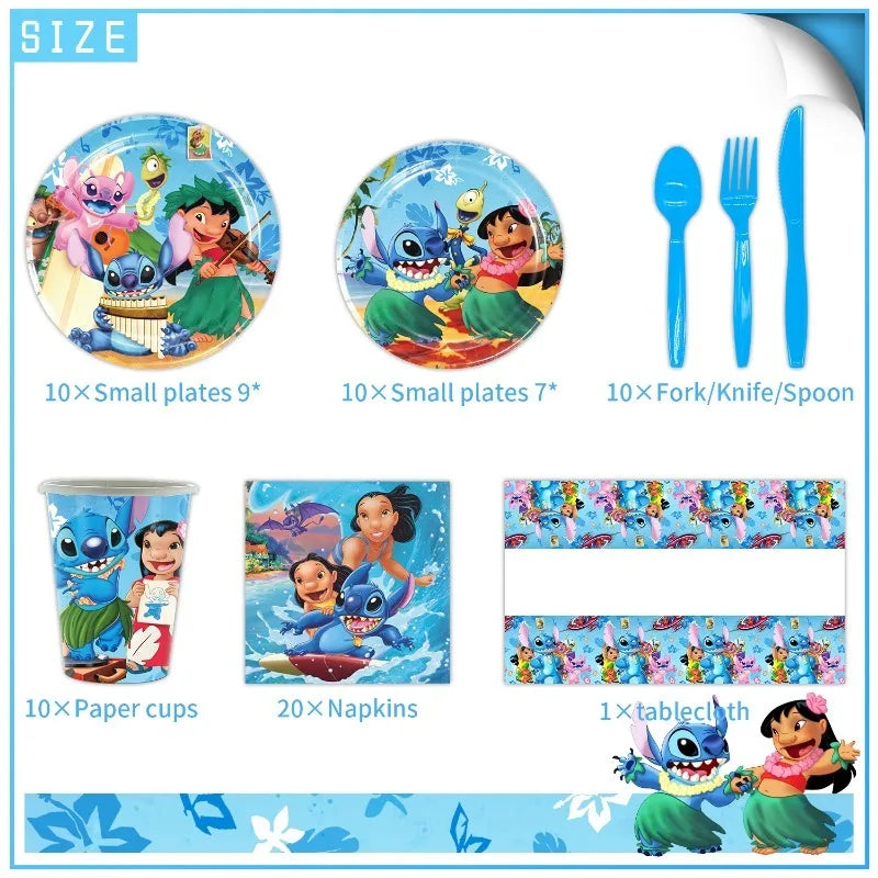 Disney Lilo Stitch Theme Birthday Party Supplies Tableware Set Children Birthday Party Cutlery Decoration Napkin Paper Cup Good Vibrations