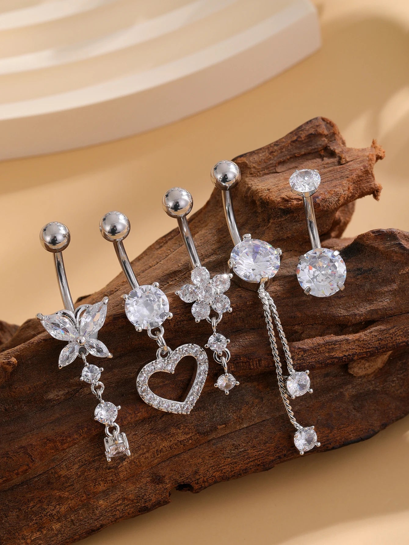 5pcs/lot Dangled Belly Button Rings Belly Piercing Sets 14G Butterfly Heart Curved Navel Piercing for Women Girls Body Jewelry Good Vibrations Adult Super Store