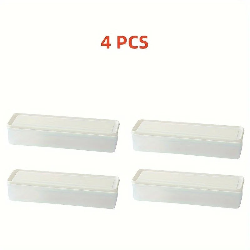 4 Pcs Long Rectangular Food Storage Containers, Plastic Reusable Refrigerator Organizer Boxes Kitchen Accessories Good Vibrations
