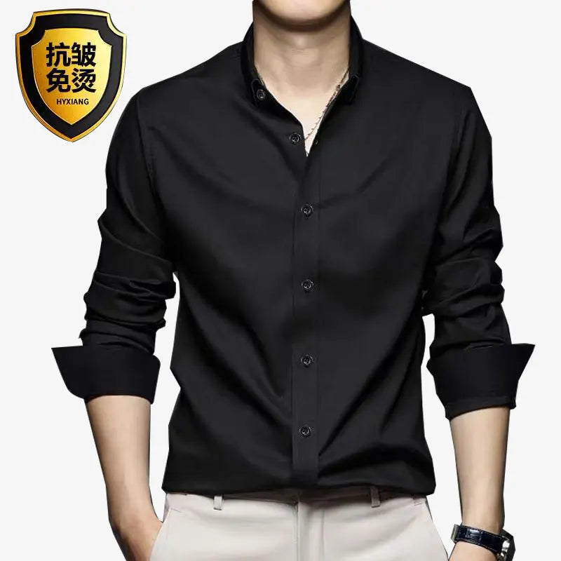 Men's long sleeved shirt formal spring and summer thin business leisure high-quality non-ironing breathable work clothes Good Vibrations