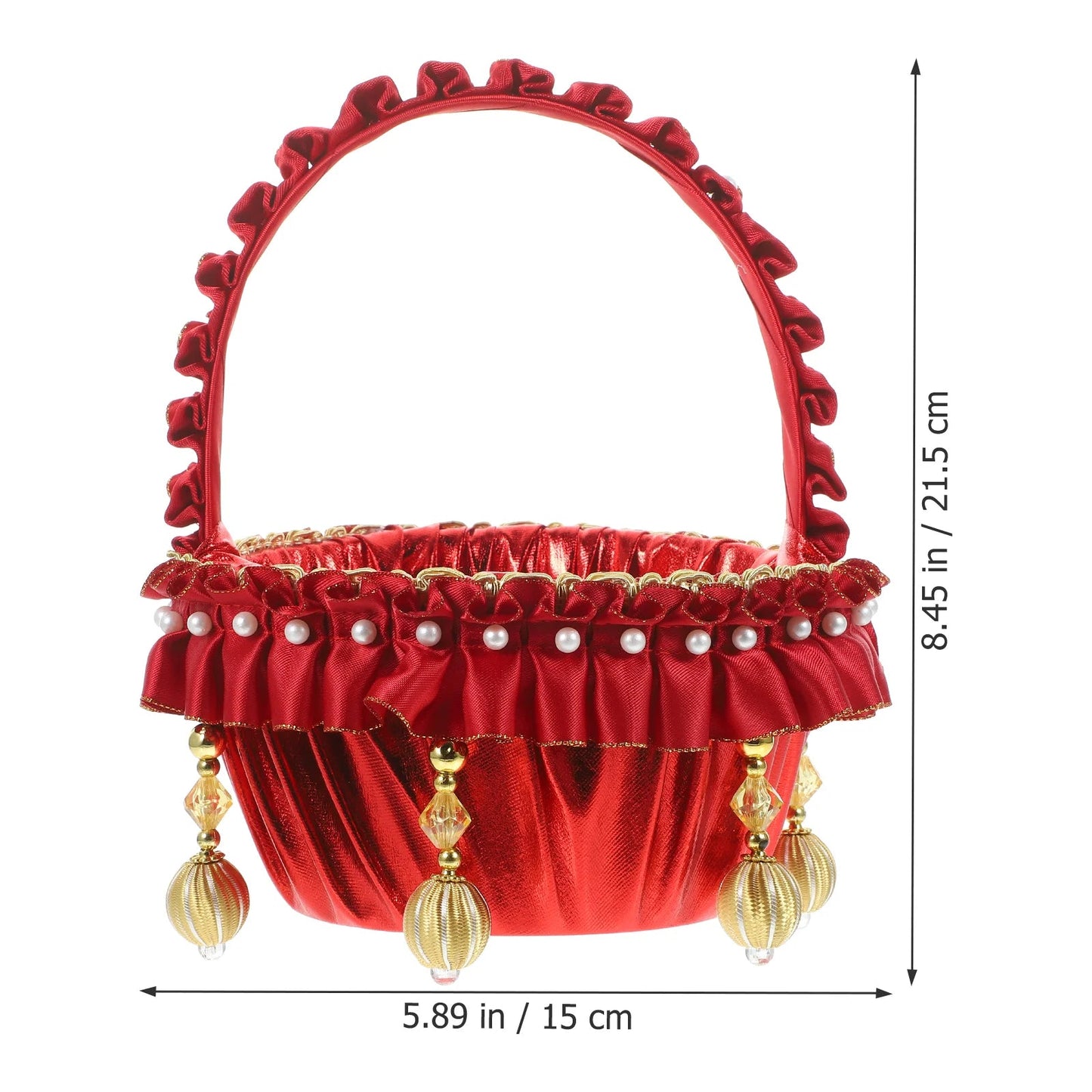 Pearl Flower Girl Basket Red Baskets Roses Small Rustic Wedding Elegant Vintage Good Vibrations