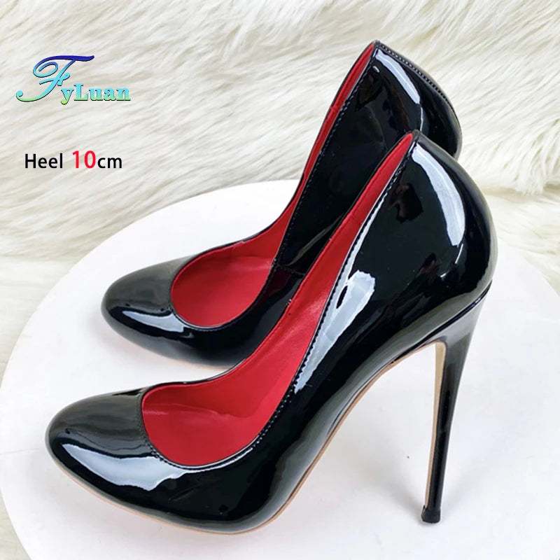 10CM 12CM Woman Stiletto Heels Fashion Round Toe Leather Women Shoes Spring Autumn Black Super High Heel Work Shoes Female Pumps Good Vibrations