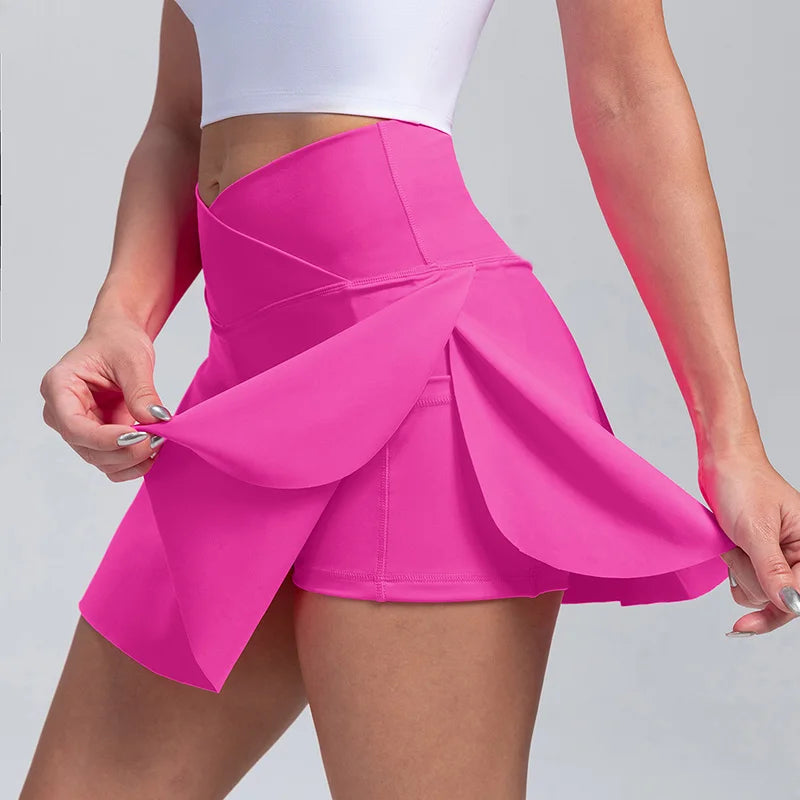 Women Pleated Tennis Skirt With Pockets Shorts Athletic Skirts Crossover Breathable Athletic Golf Skorts Workout Sports Skirts Good Vibrations