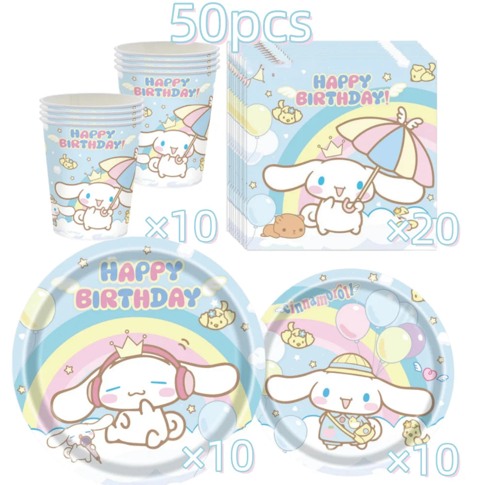 Cinnamorolls Birthday Party Decoration Tableware Set Balloons Cup Plate Banner for Kids Party Favors Baby Shower Supplies Good Vibrations